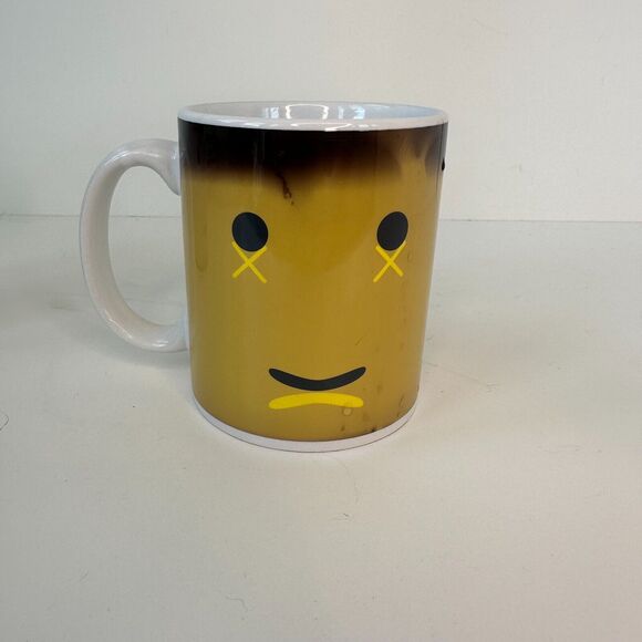 Dead Smiley Sad Face Ceramic Mug Tea Coffee Cup 10oz Black & Yellow Heat Activat - Picture 2 of 6